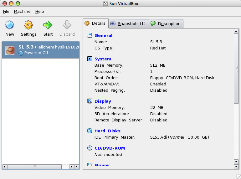 Startbildschirm Virtual Box unter Linux